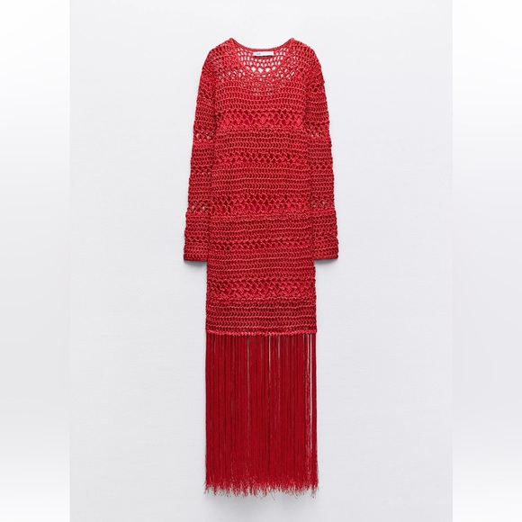 zara red crochet dress Zara - Crochet Floral Knit Dress - Red - 1 Years (33,9 Inches)